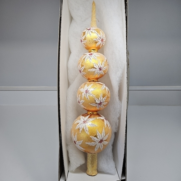 VINTAGE Christopher Radko White Poinsettia Gold 4 Tier Finial Topper 16" 1998 - Picture 2 of 9